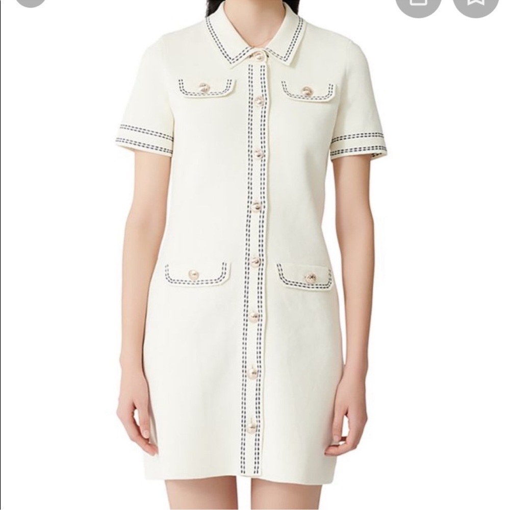 Maje Cream Buttoned Polo Collar Mini Dress